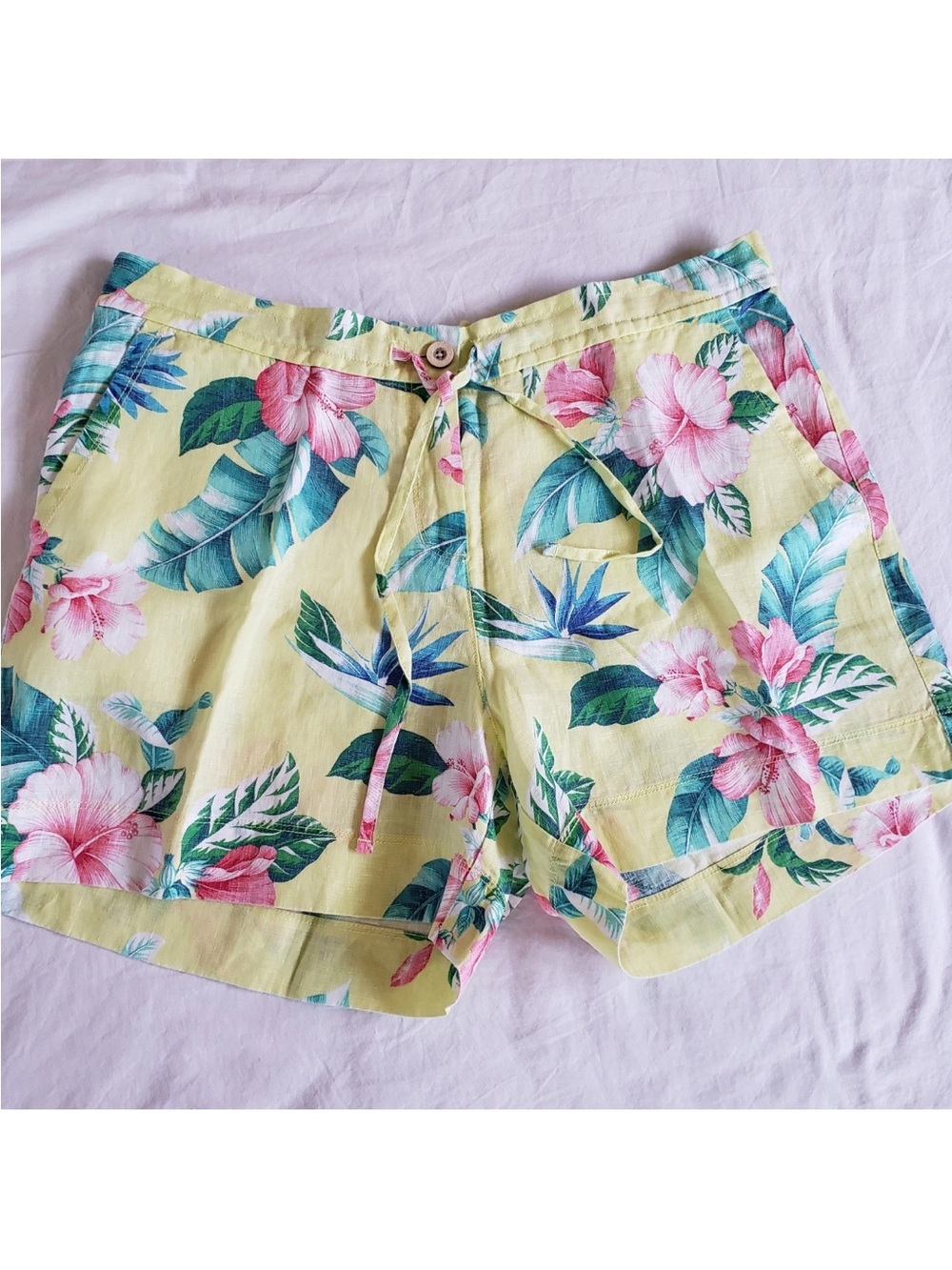 Tommy Bahama 100% Linen Floristic Approah Half Elastic Waist Drawstring Shorts